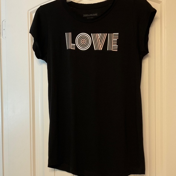 Zadig & Voltaire LOVE Skinny Print Short Sleeve Tee Rare Women’s Size Medium - Picture 15 of 16